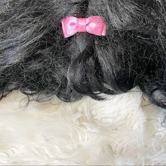 Black Wig Theater Dress Up Halloween Pink Bow - Picture 2 of 4